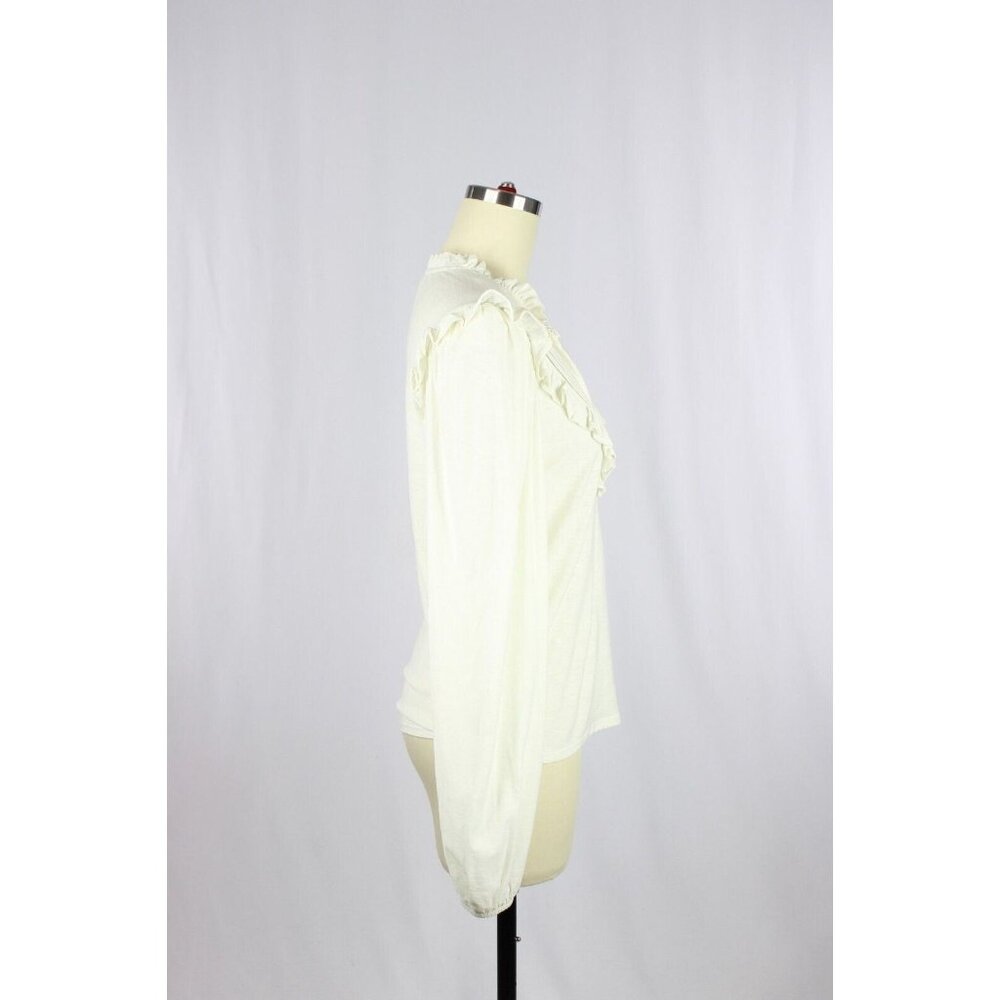 NATION LTD Quintana Ivory Cotton Jersey V-Neck Long Sleeve T-Shirt Top, Size S - Picture 4 of 15